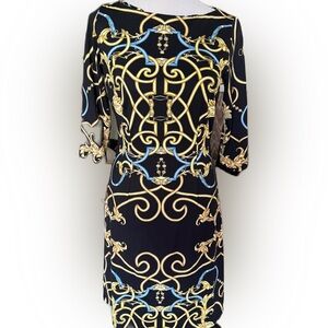 J. McLaughlin Women’s Black and Gold Chain Print  Dress. Size small